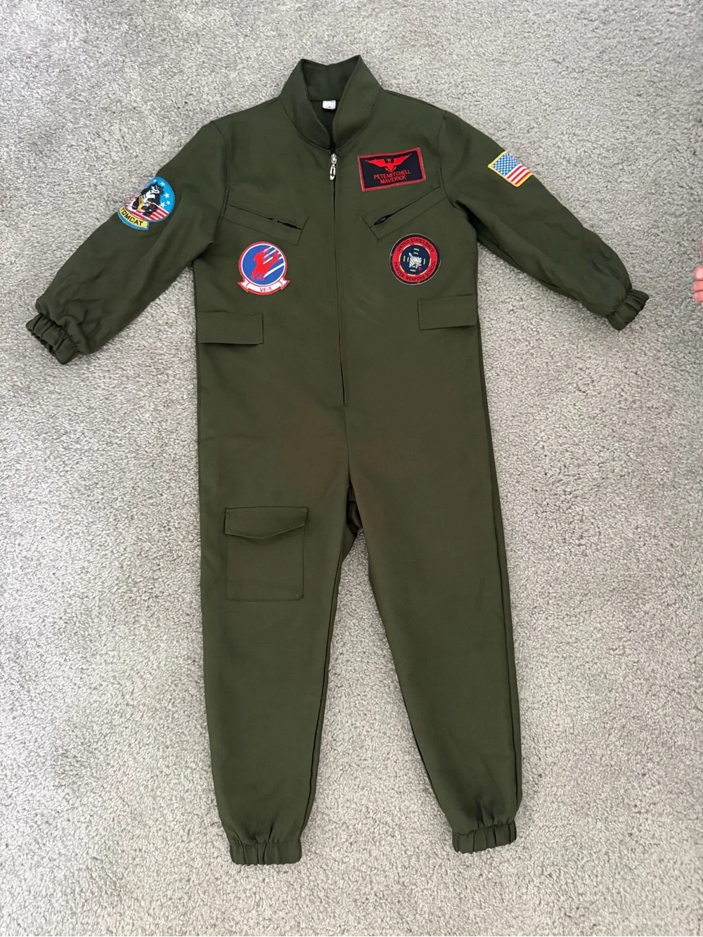 Kids Olive Green Pilot Flight Coverall with Patches
